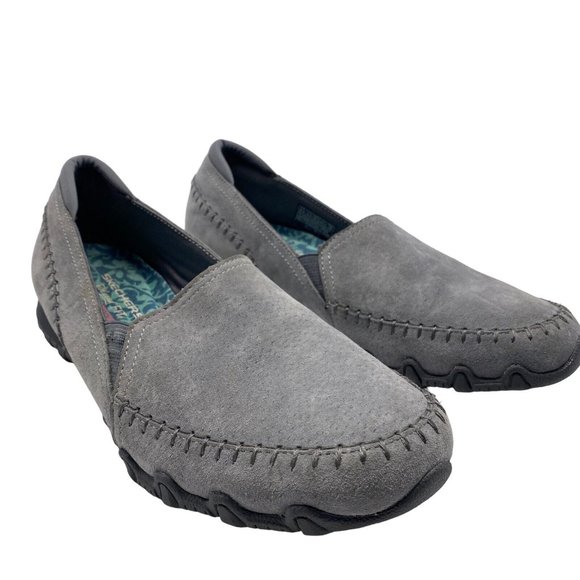 Skechers Gray Suede Loafers 9 Relaxed Fit Memory Foam Shoes Biker Alumni 49415 - Picture 3 of 8